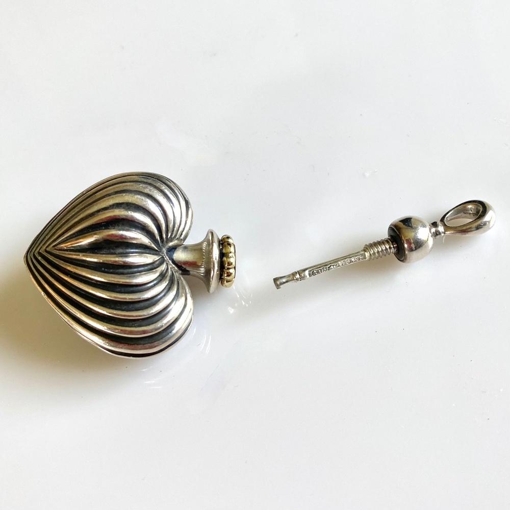 Lagos Caviar Sterling Silver Fluted Puffy Heart Perfume Pendant - Picture 3 of 3